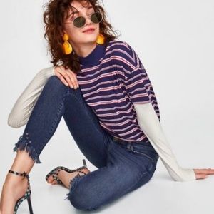 💙 Zara frayed hem grommet skinny jeans